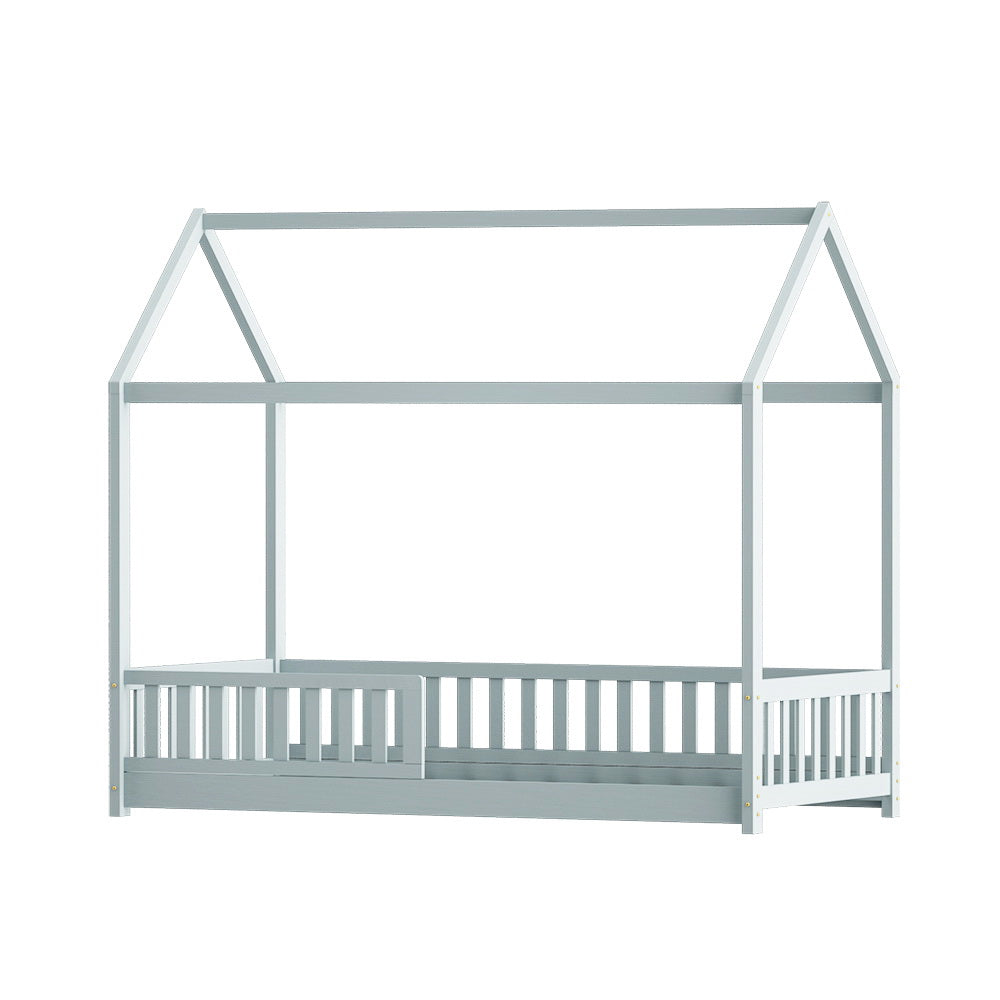 Artiss Bed Frame Wooden Kids House Frame Grey ROCK 6