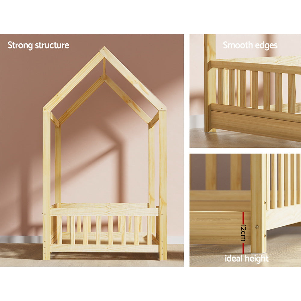 Artiss Bed Frame Wooden Kids House Frame Oak ROCK 5