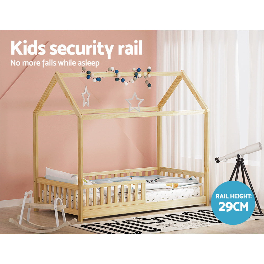 Artiss Bed Frame Wooden Kids House Frame Oak ROCK 6