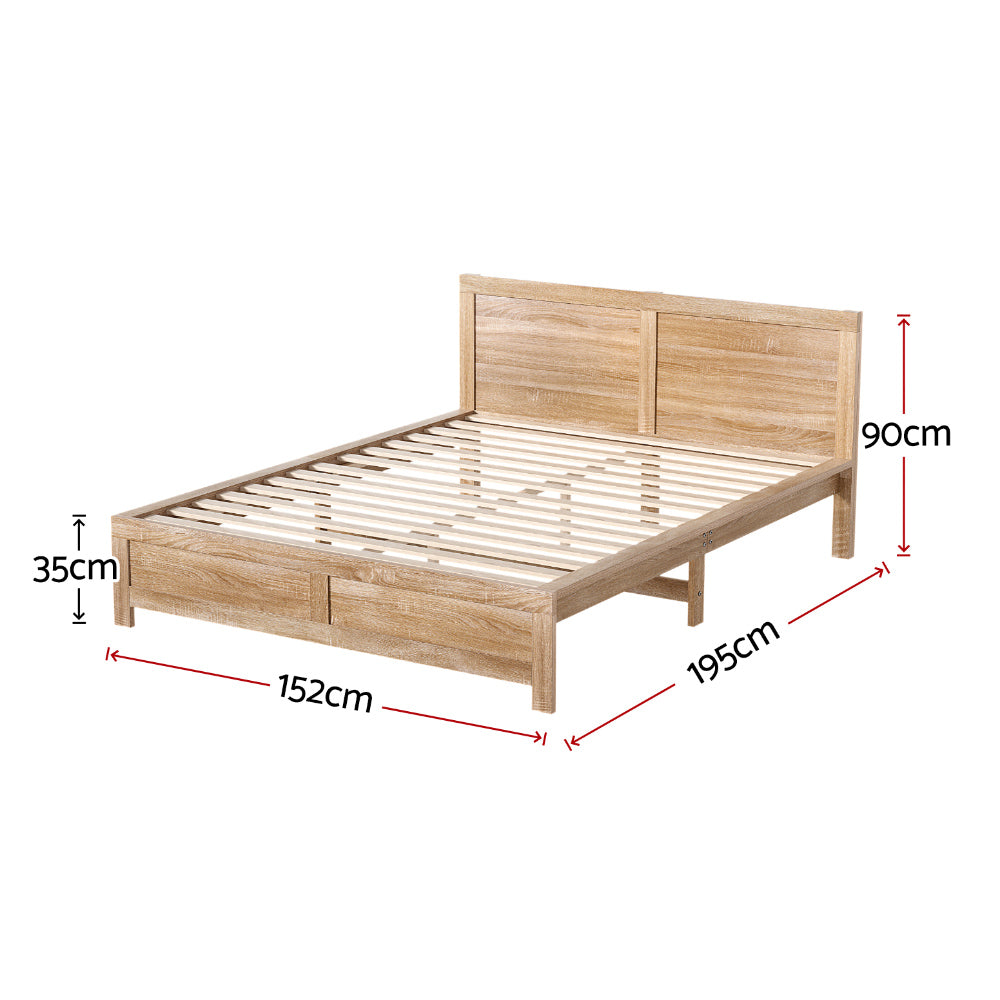 Artiss Bed Frame Double Size Wooden Acacia Wood OATMEAL 3