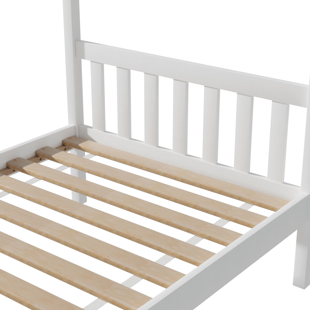 Artiss Bed Frame Wooden Base Kids Single Timber House Beds White 6