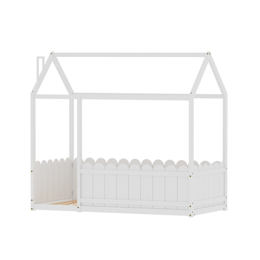 Artiss Bed Frame Wooden Kids House Single Frame White KORI 7