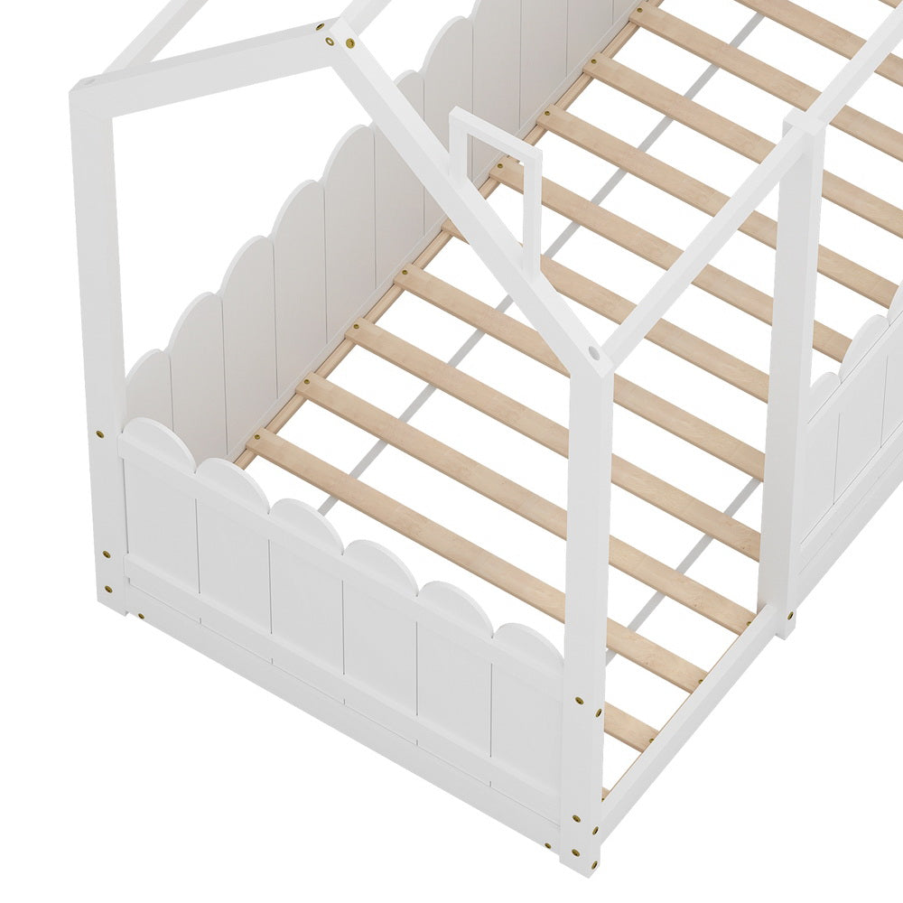 Artiss Bed Frame Wooden Kids House Single Frame White KORI 4