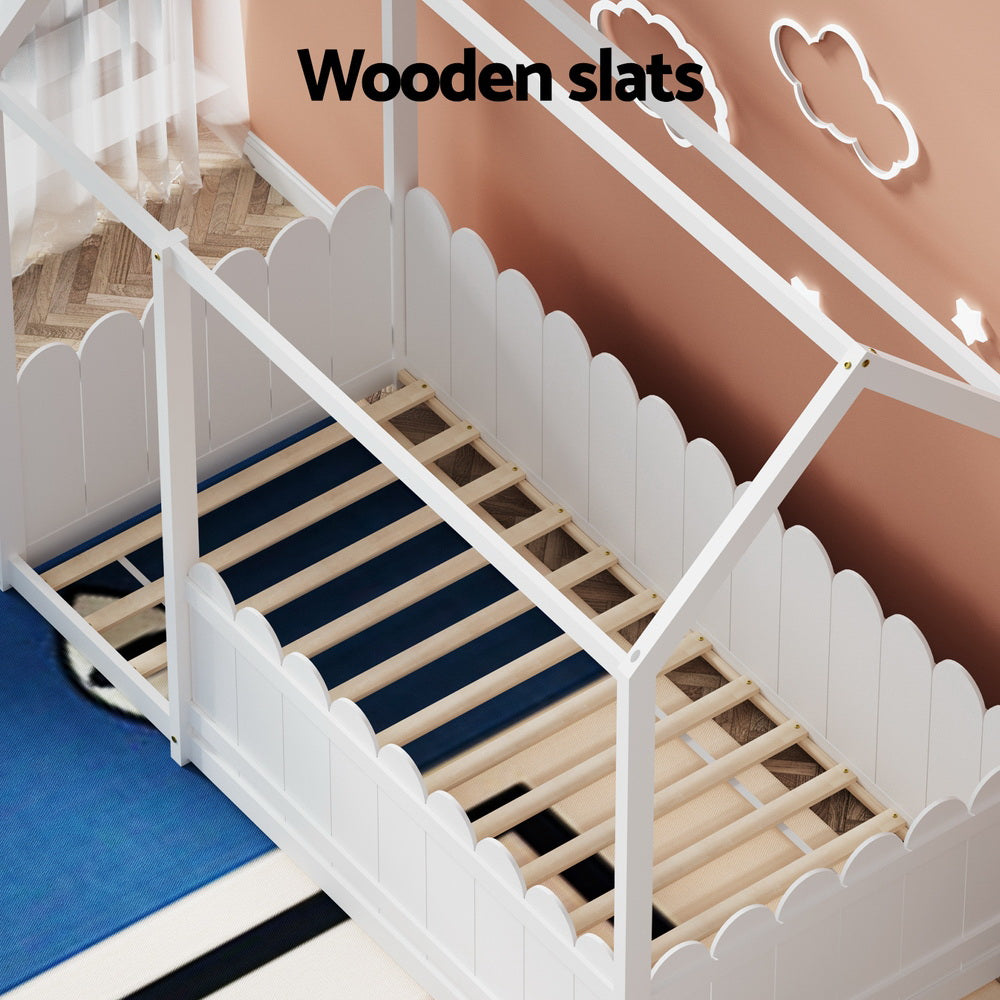 Artiss Bed Frame Wooden Kids House Single Frame White KORI 6