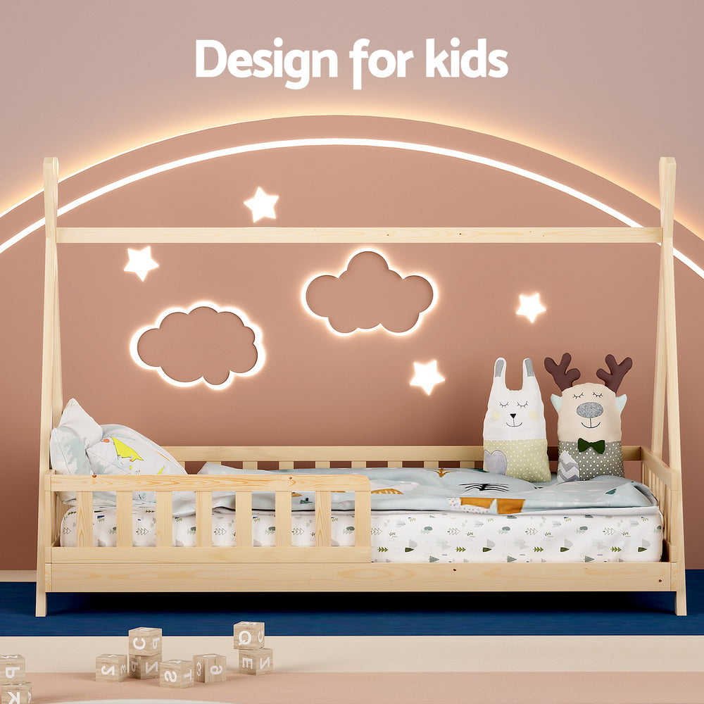 Artiss Bed Frame Wooden Kids House Frames Oak PUAH 4