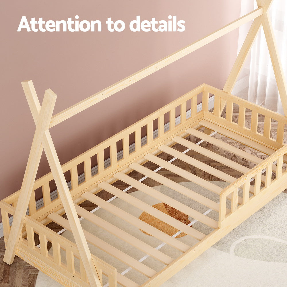 Artiss Bed Frame Wooden Kids House Frames Oak PUAH 6