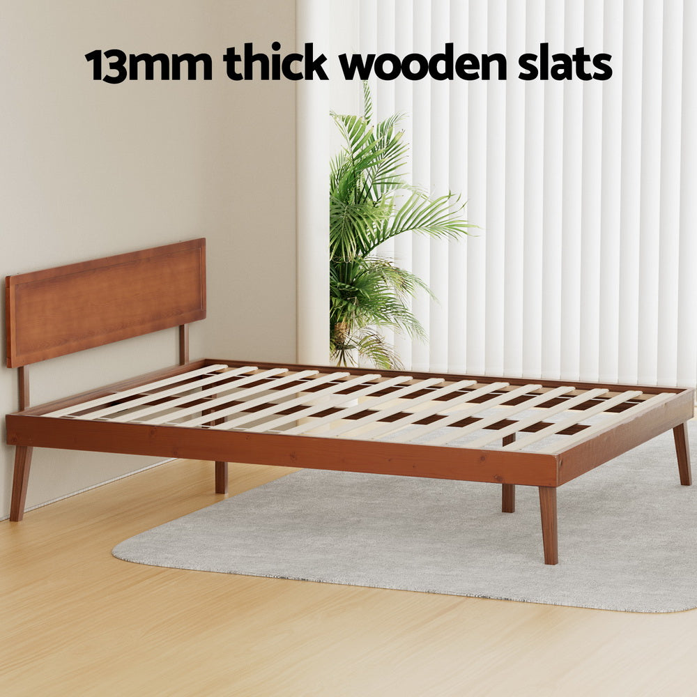 Artiss Bed Frame Queen Size Wooden Bed Base Walnut SPLAY 5