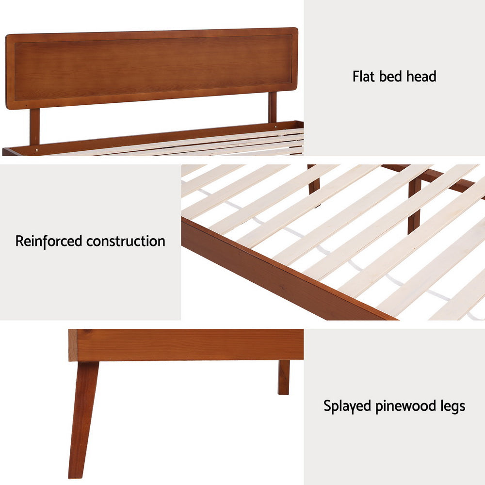 Artiss Bed Frame Queen Size Wooden Bed Base Walnut SPLAY 6