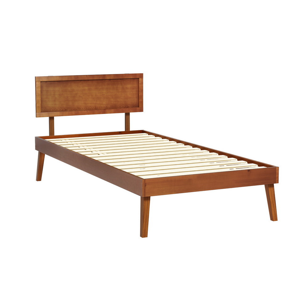 Artiss Bed Frame Single Size Wooden Bed Base Walnut SPLAY 7