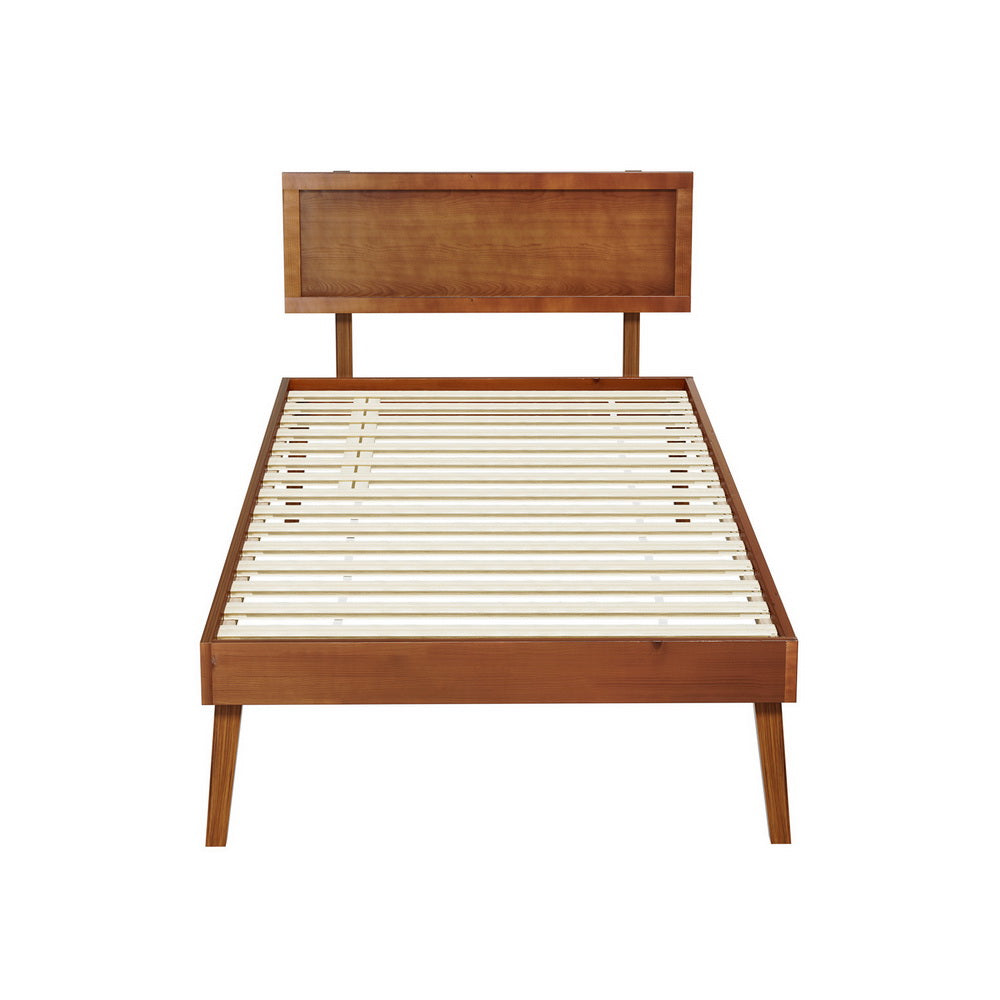 Artiss Bed Frame Single Size Wooden Bed Base Walnut SPLAY 3