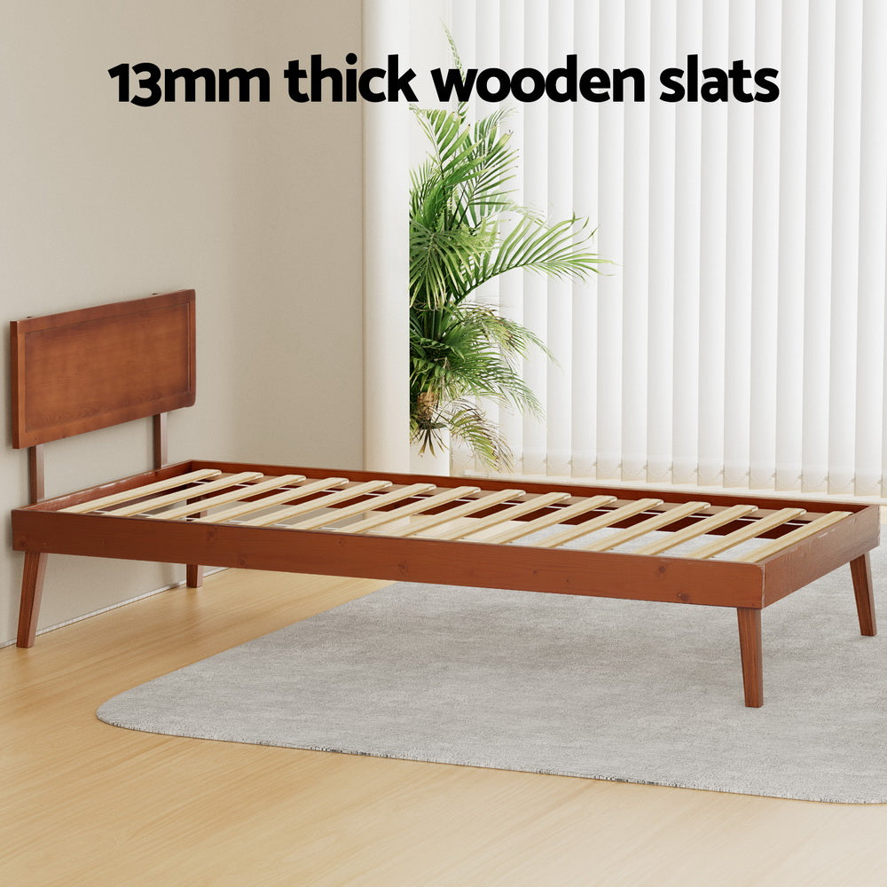 Artiss Bed Frame Single Size Wooden Bed Base Walnut SPLAY 5