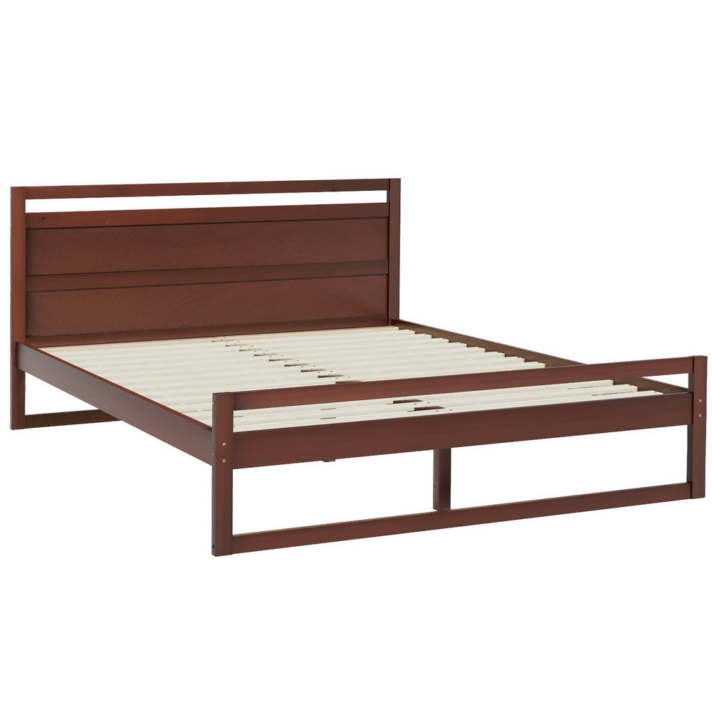 Artiss Bed Frame Double Size Wooden Walnut WITTON 7