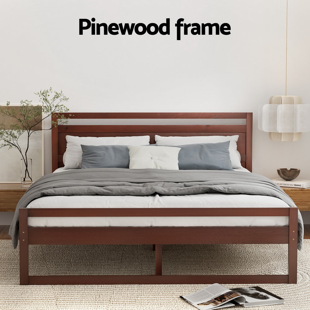 Artiss Bed Frame Double Size Wooden Walnut WITTON 4