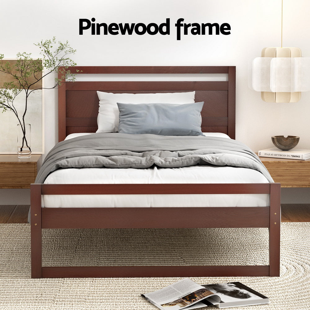 Artiss Bed Frame King Single Size Wooden Walnut WITTON 4