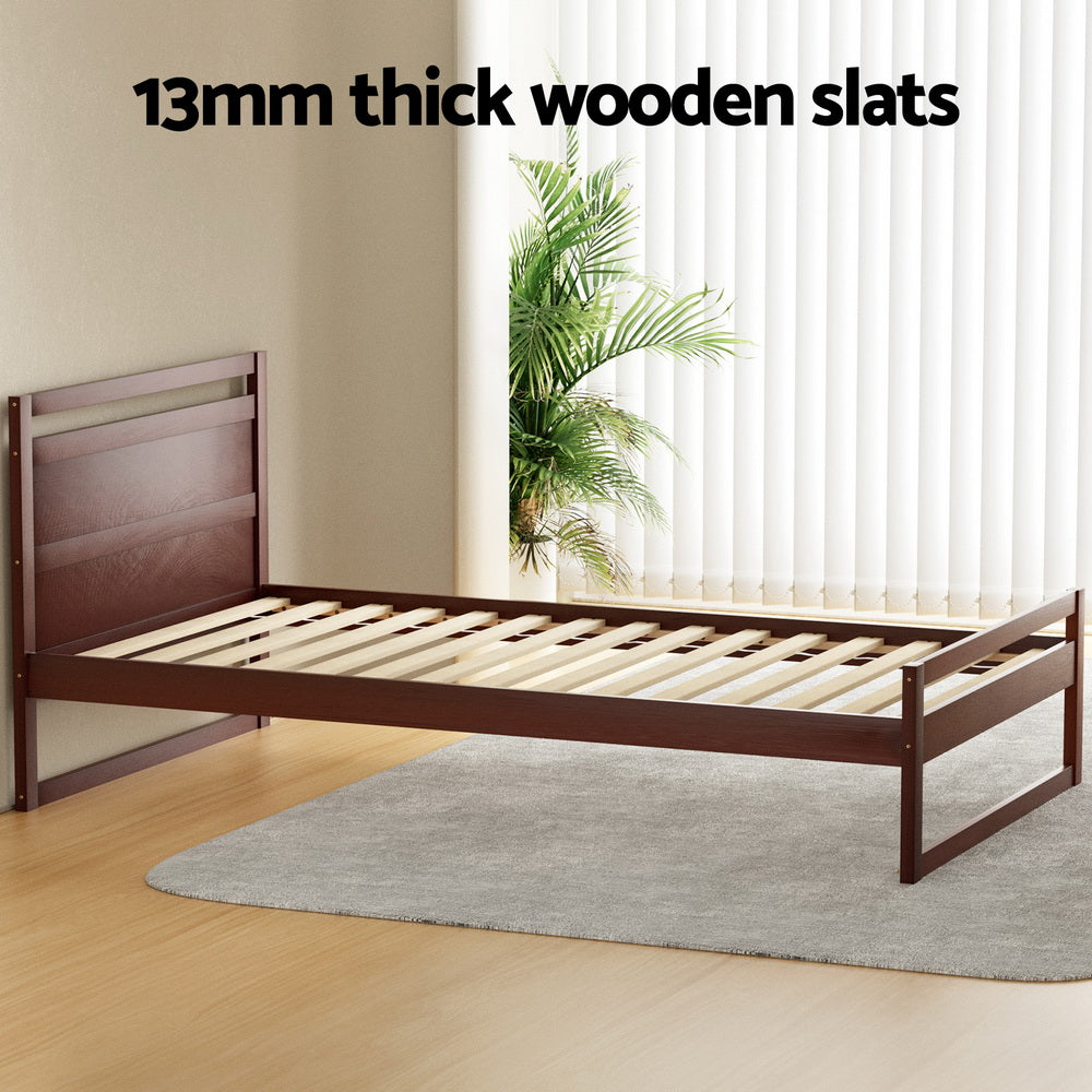 Artiss Bed Frame King Single Size Wooden Walnut WITTON 5