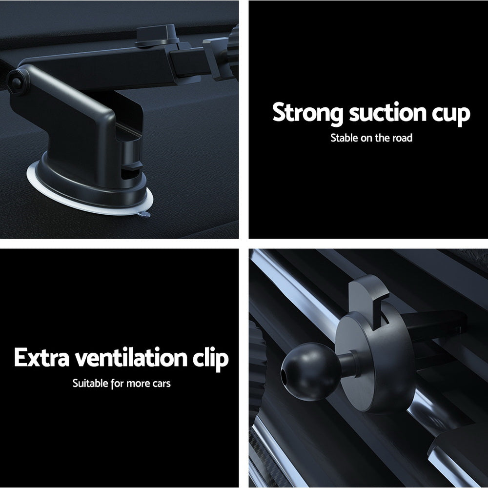 Devanti Wireless Car Charger Fast Charging Car Mount Vent Suction cup 7