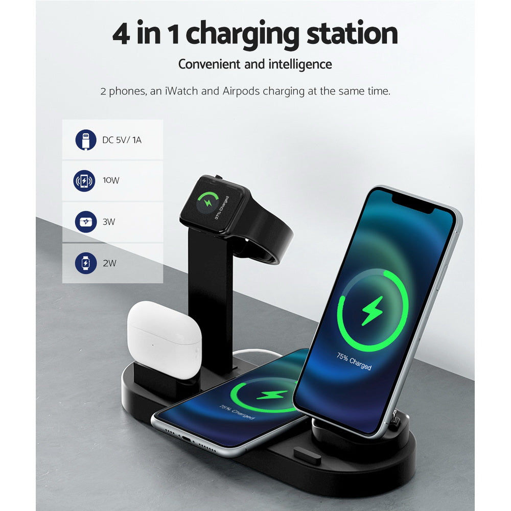 Devanti 4-in-1 Wireless Charger Dock Multi-function Charging Station for Phone 5