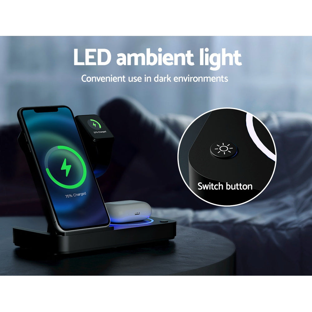Devanti 4-in-1 Wireless Charger Station Fast Charging for Phone Black 6