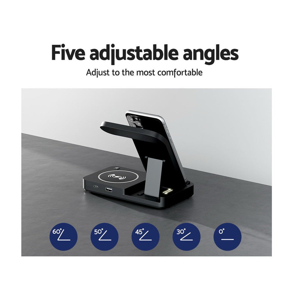 Devanti 4-in-1 Wireless Charger Station Fast Charging for Phone Black 7