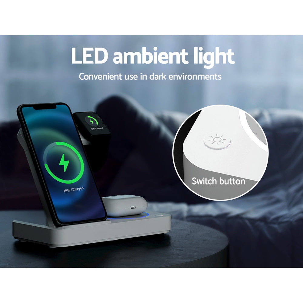 Devanti 4-in-1 Wireless Charger Dock Fast Charging for Phone White 6