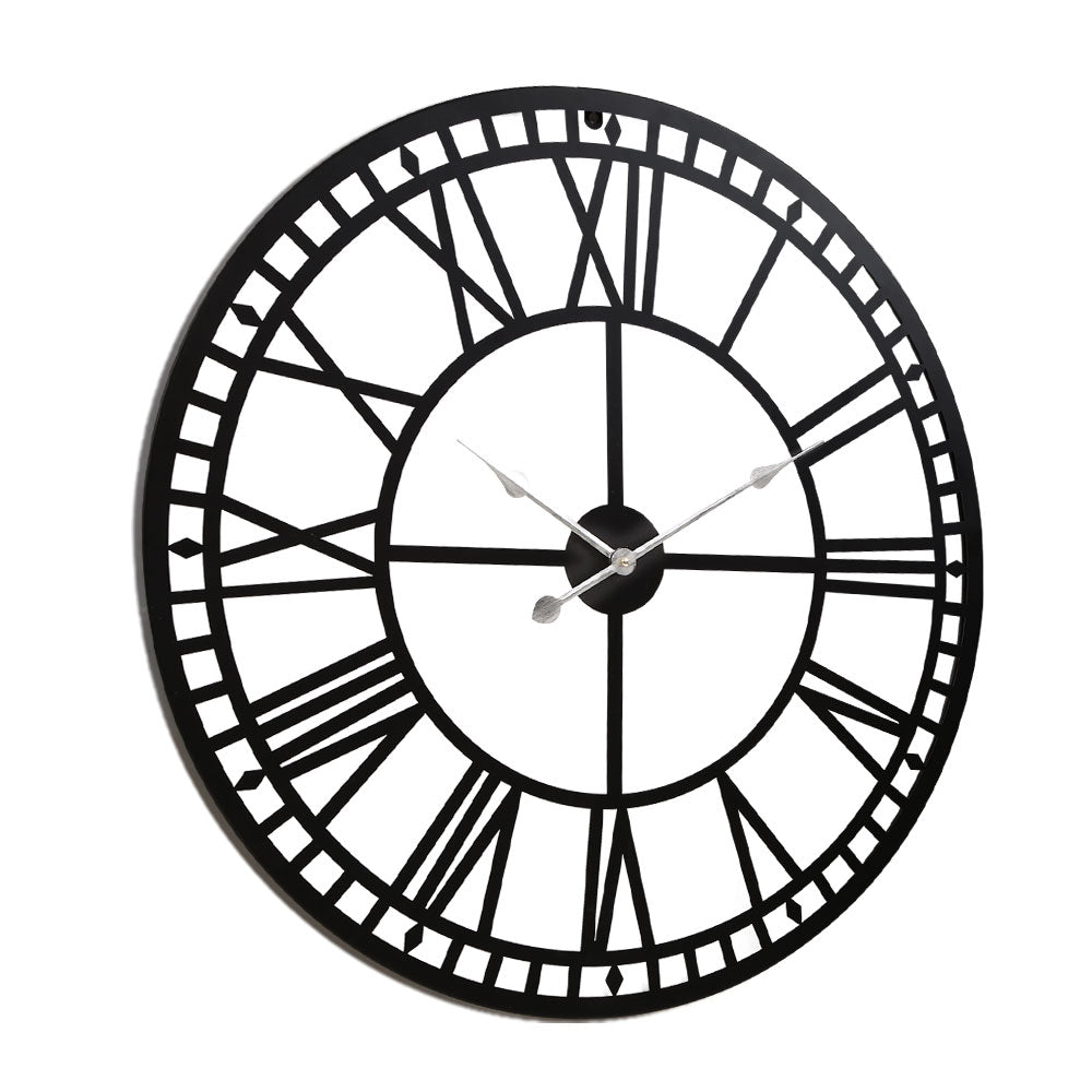 Artiss 60cm Wall Clock Large Roman Numerals Metal Black 3