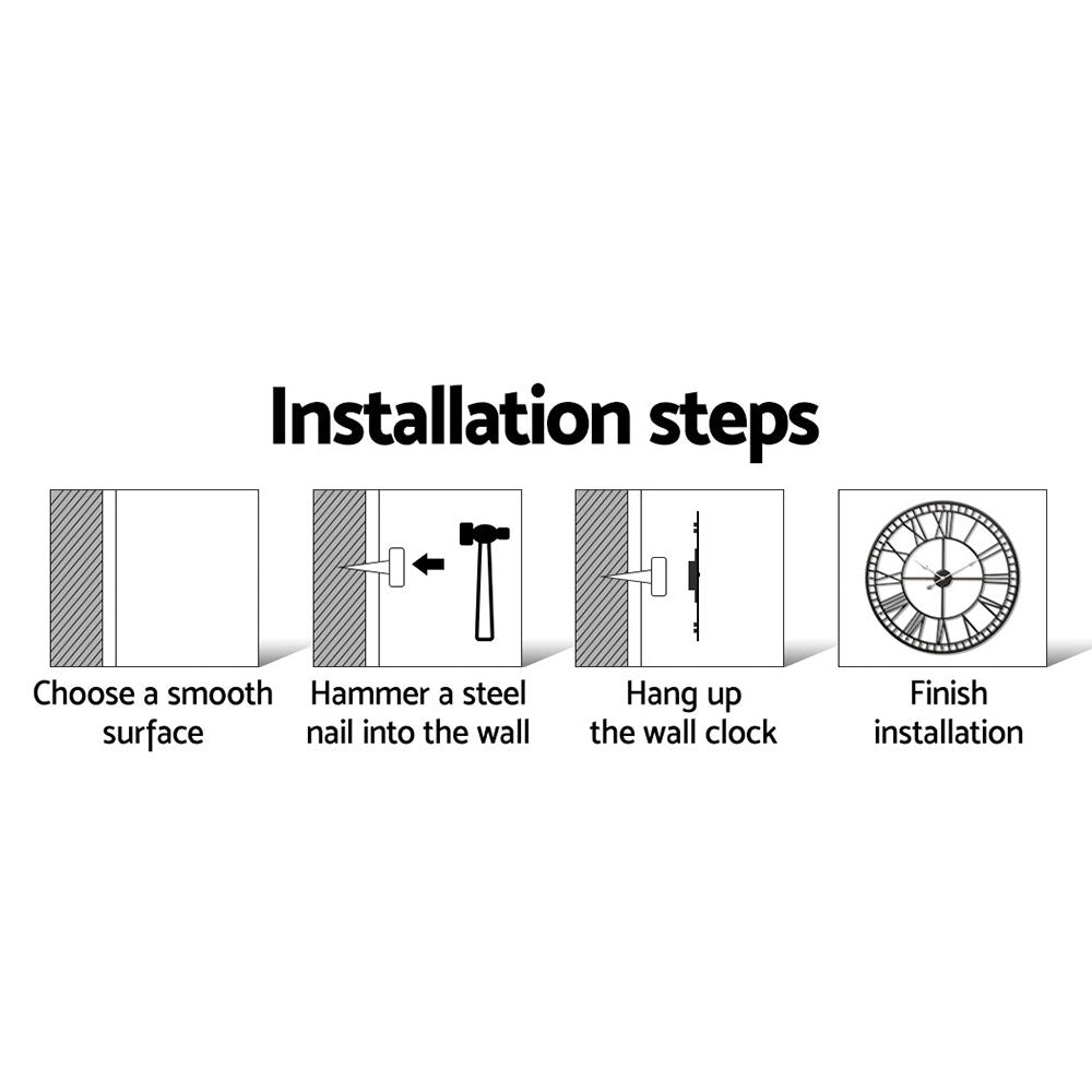 Artiss 80cm Wall Clock Large Roman Numerals Metal Black 6