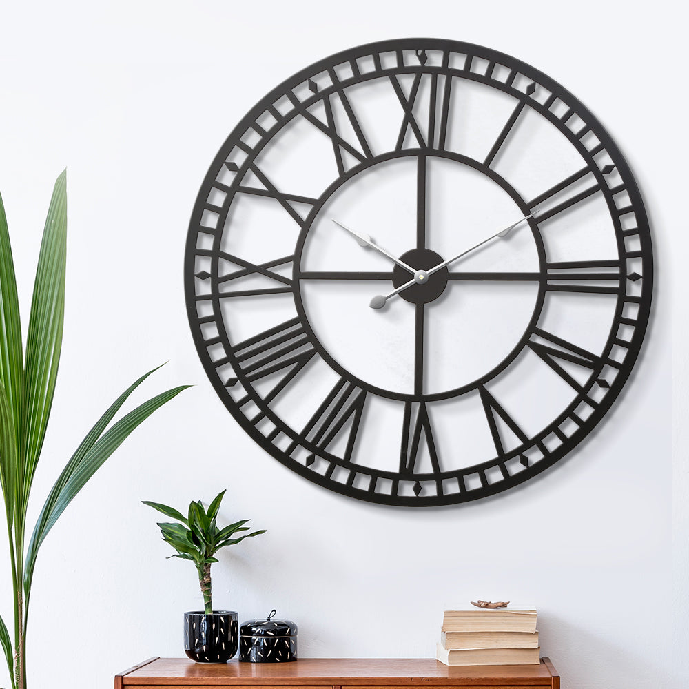 Artiss 80cm Wall Clock Large Roman Numerals Metal Black 7