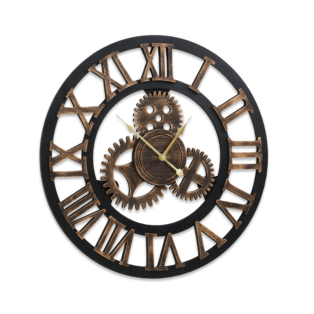 Artiss 60cm Wall Clock Large Retro Roman Numerals Brown 3