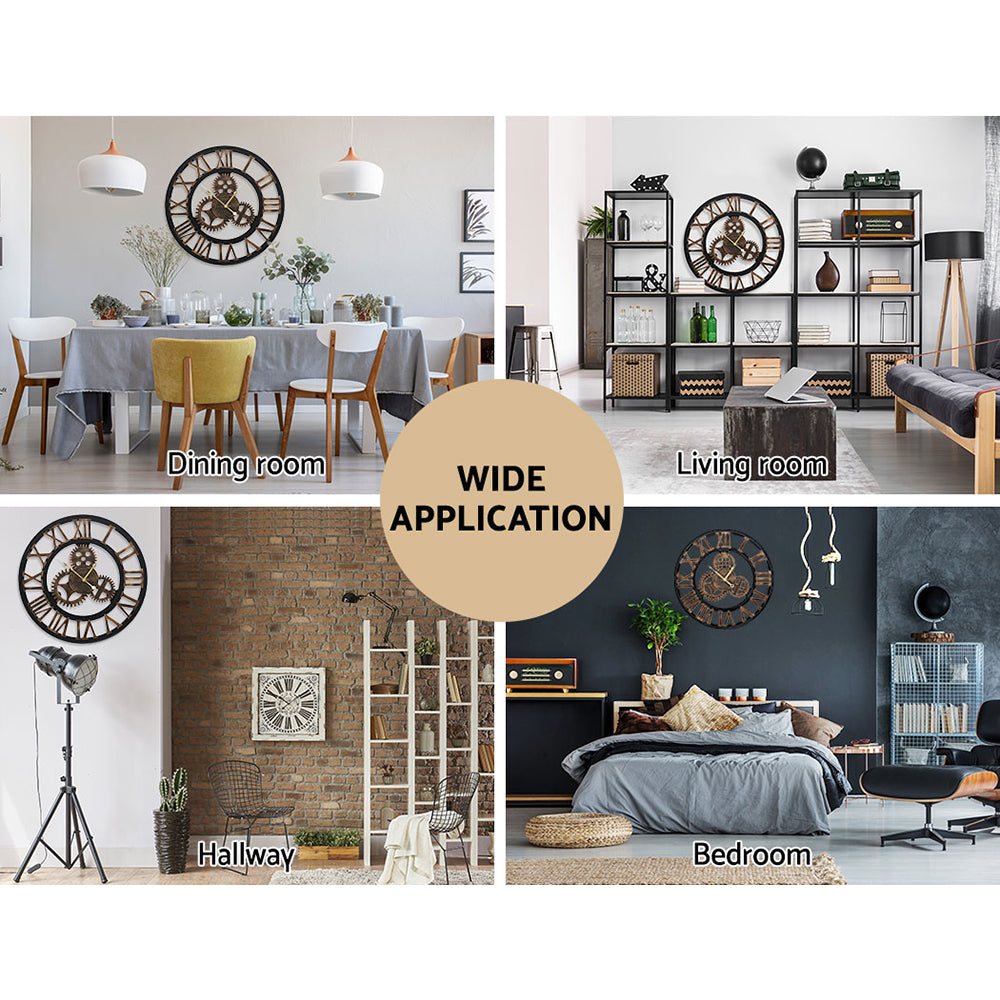 Artiss 60cm Wall Clock Large Retro Roman Numerals Brown 5