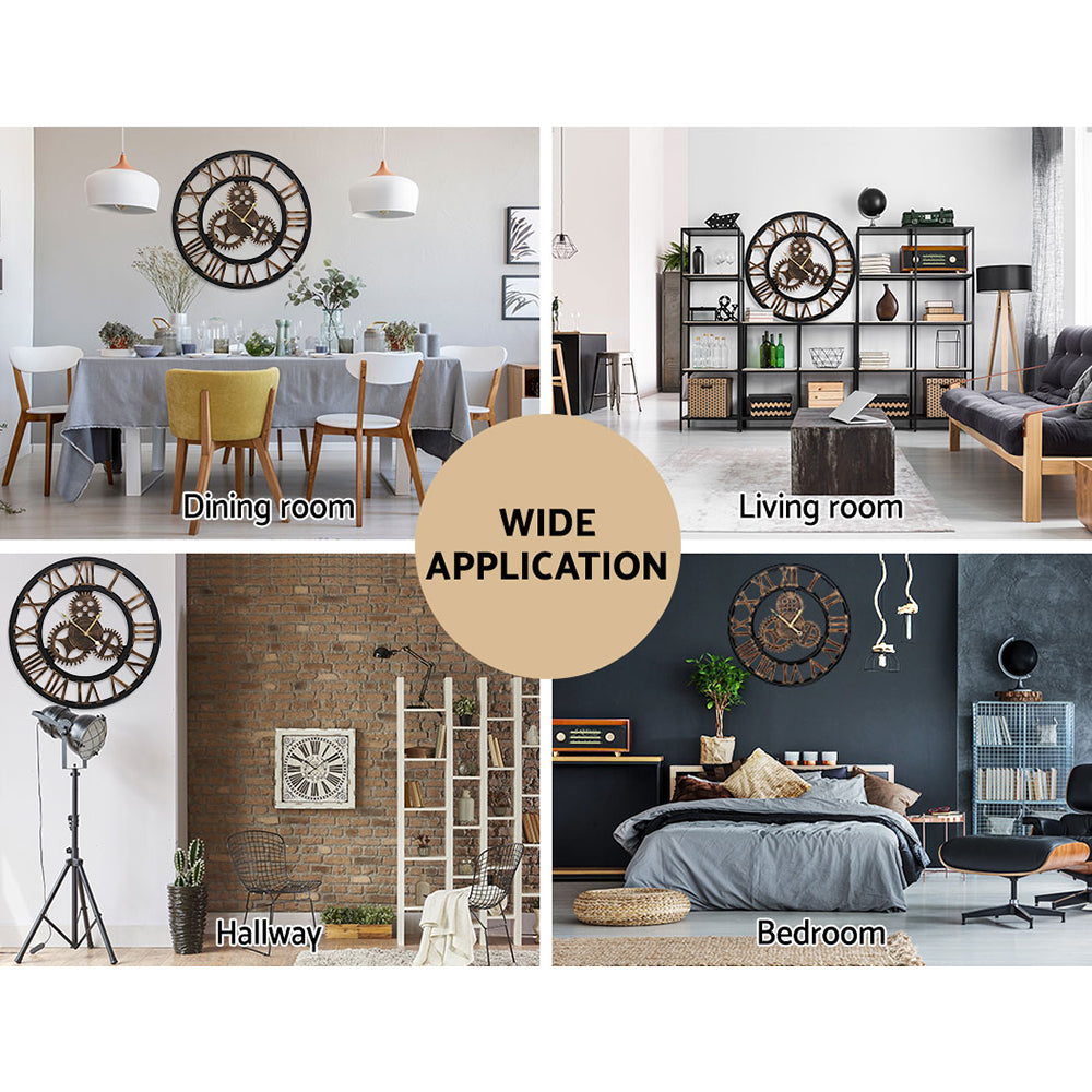 Artiss 80cm Wall Clock Large Retro Roman Numerals Brown 6