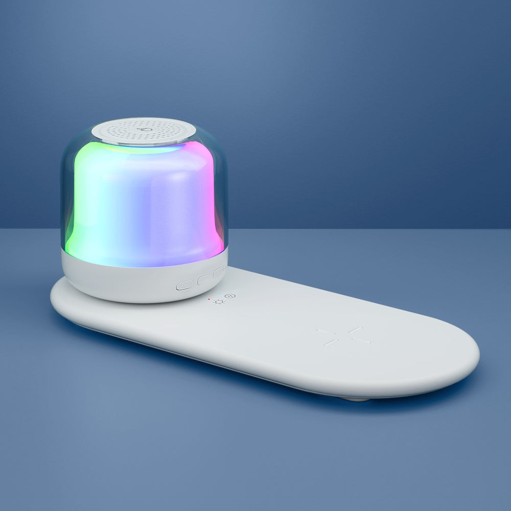 Devanti 3 in 1 Wireless Charger 15W Fast Charging RGB Light Bluetooth Speaker for Phone 7