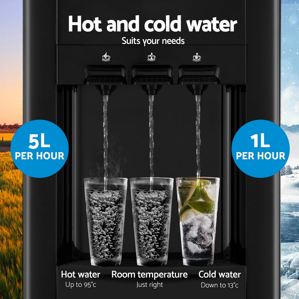 22L Devanti Water Cooler Dispenser Bench Top 3 Taps Chiller Filter Purifier Three Taps Balck 6