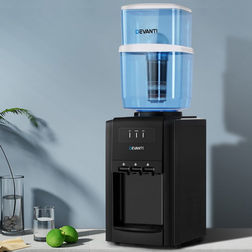 22L Devanti Water Cooler Dispenser Bench Top 3 Taps Chiller Filter Purifier Three Taps Balck 7