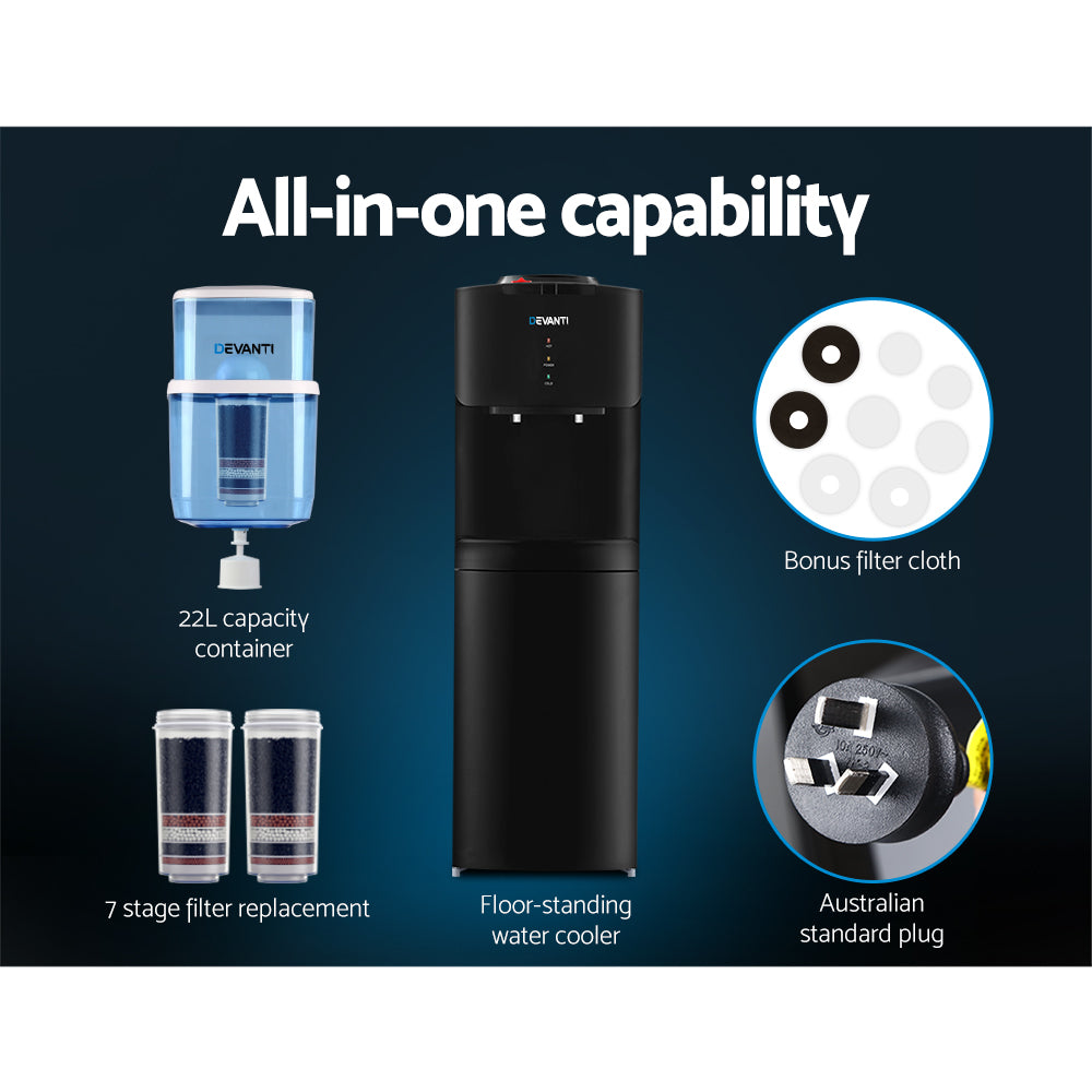 Devanti Water Cooler Dispenser Stand 22L Bottle Black w/2 Filter 3