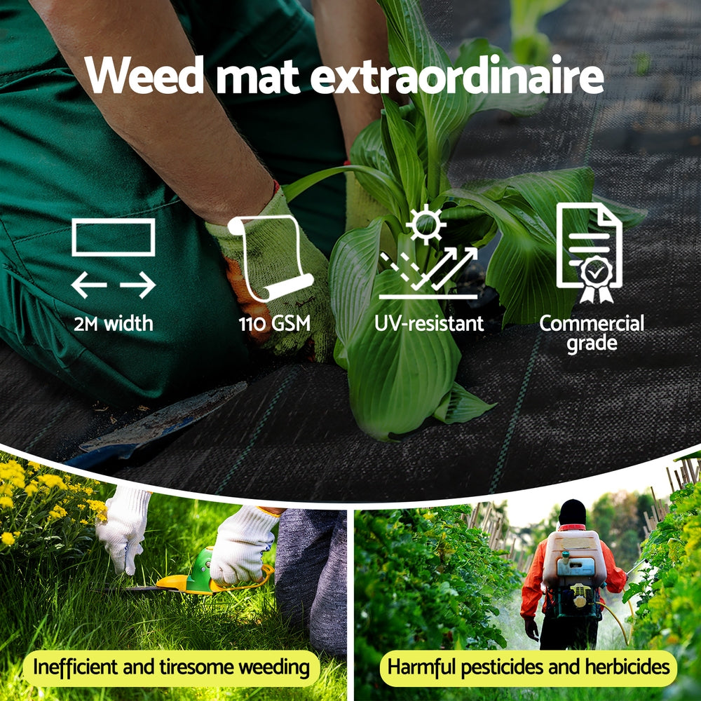 Instahut 2x50m Weed Mat 110GSM Weed Control Mat Plant 5