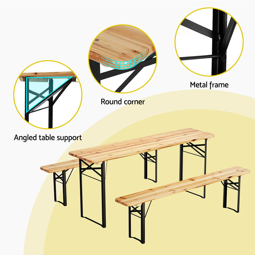 Gardeon 3 PCS Outdoor Furniture Dining Set Lounge Setting Patio Wooden Bench 5