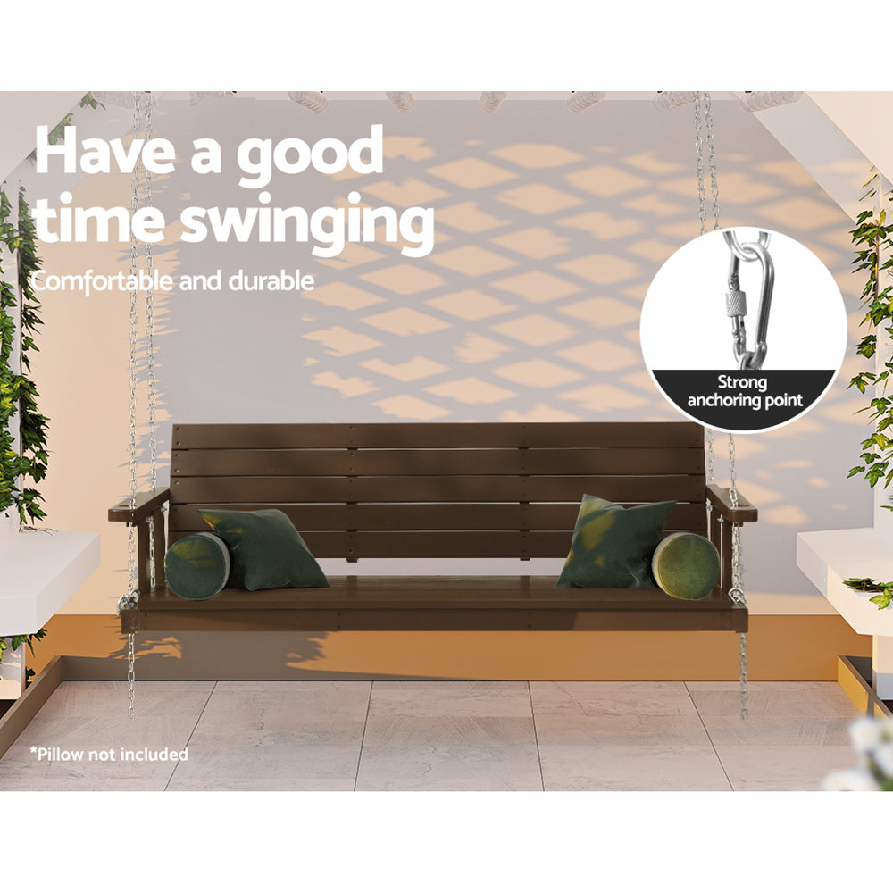 Gardeon Porch Swing Chair with Chain Outdoor Furniture 3 Seater Bench Wooden Brown 4