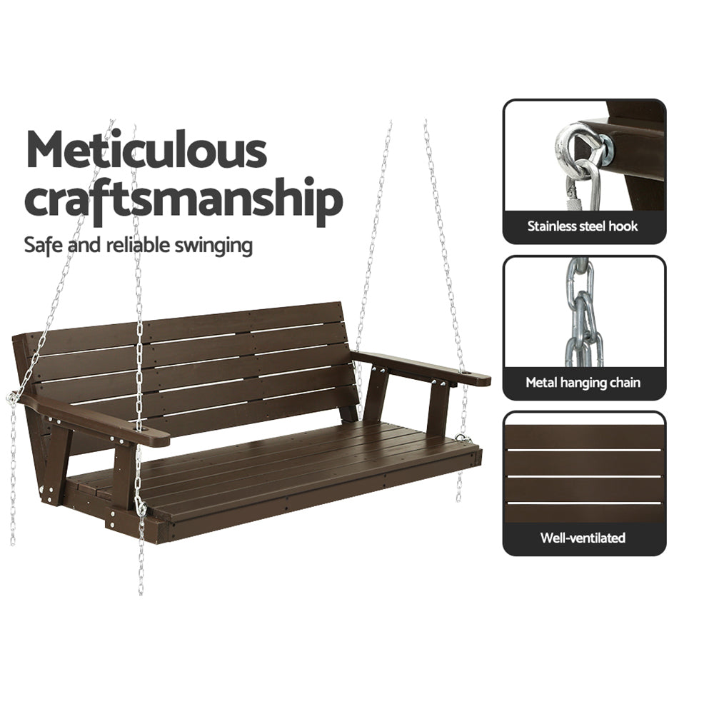 Gardeon Porch Swing Chair with Chain Outdoor Furniture 3 Seater Bench Wooden Brown 5