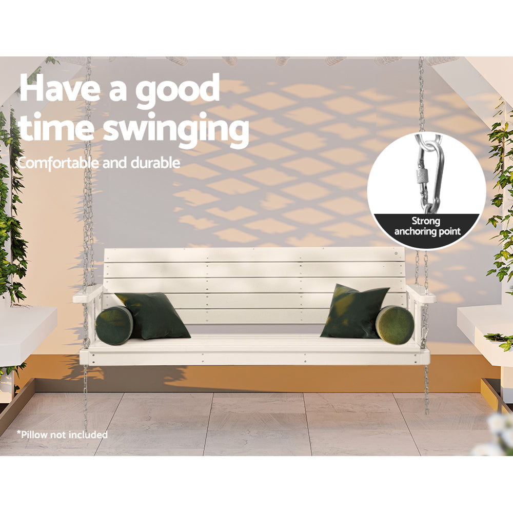 Gardeon Porch Swing Chair with Chain Outdoor Furniture 3 Seater Bench Wooden White 4