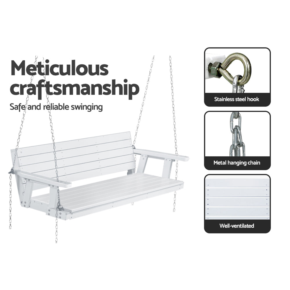 Gardeon Porch Swing Chair with Chain Outdoor Furniture 3 Seater Bench Wooden White 5