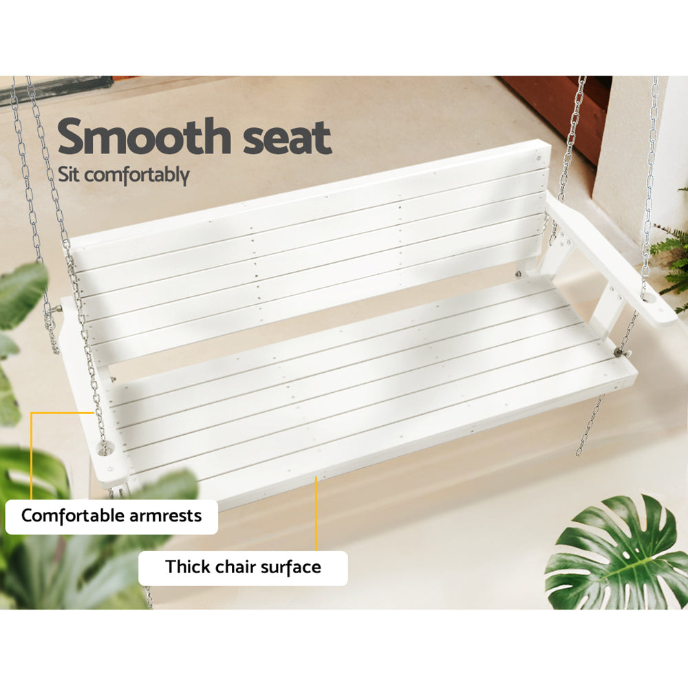 Gardeon Porch Swing Chair with Chain Outdoor Furniture 3 Seater Bench Wooden White 6