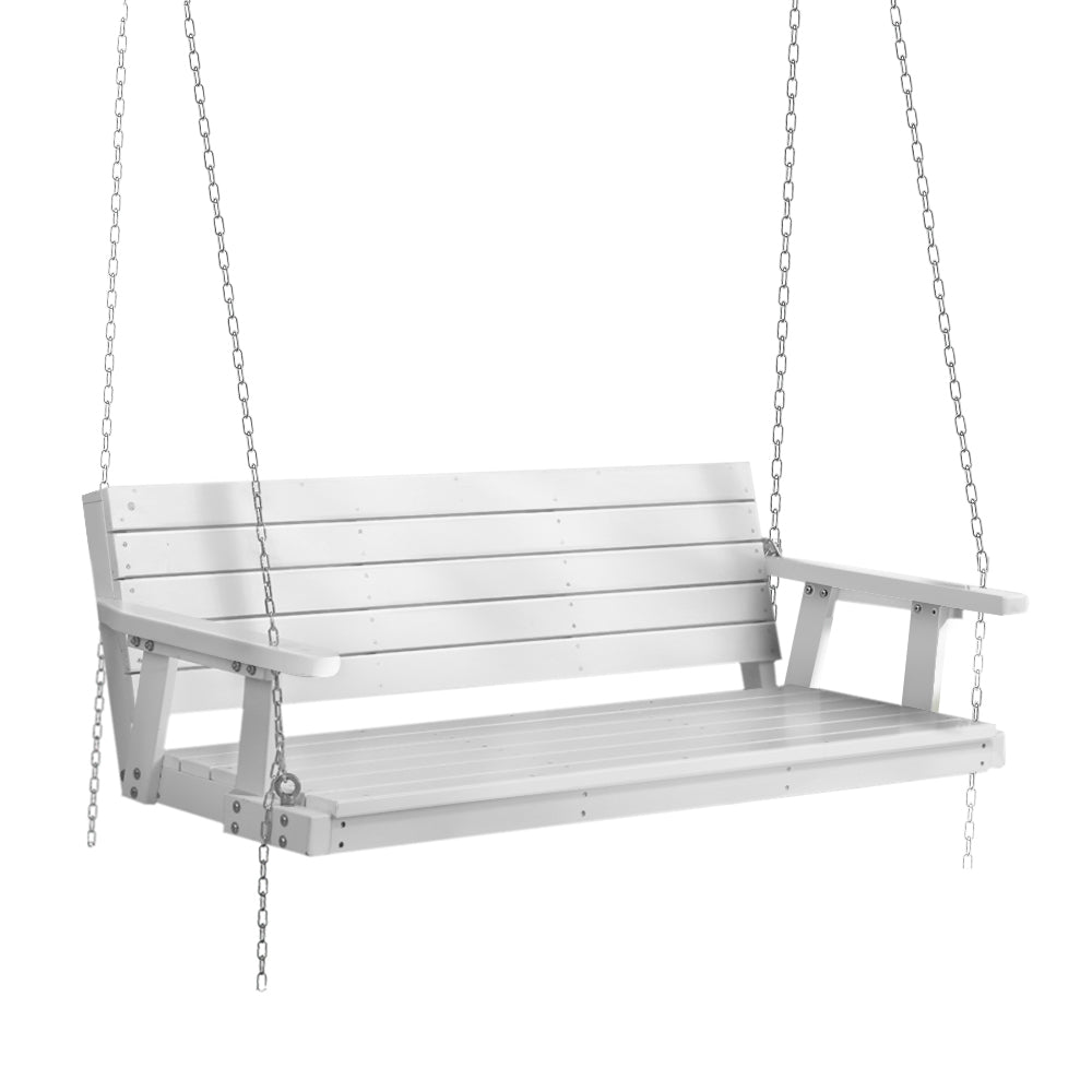 Gardeon Porch Swing Chair with Chain Outdoor Furniture 3 Seater Bench Wooden White 7