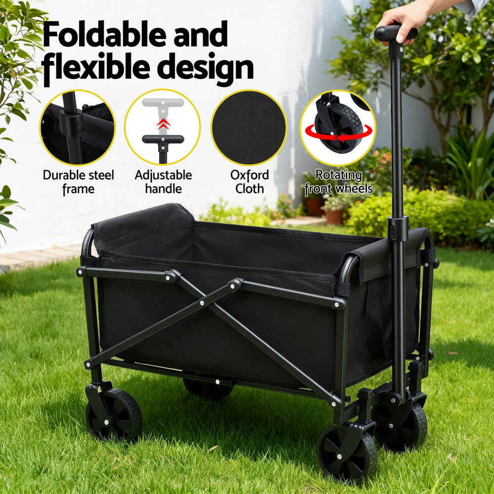 Gardeon Garden Cart Folding Trolley Camping Wagon Barrow Outdoor Beach Black 5