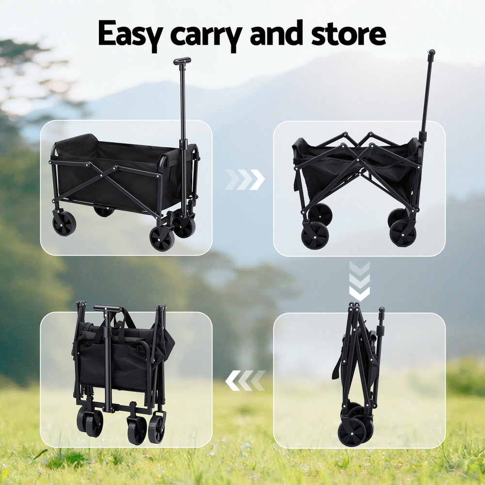 Gardeon Garden Cart Folding Trolley Camping Wagon Barrow Outdoor Beach Black 7