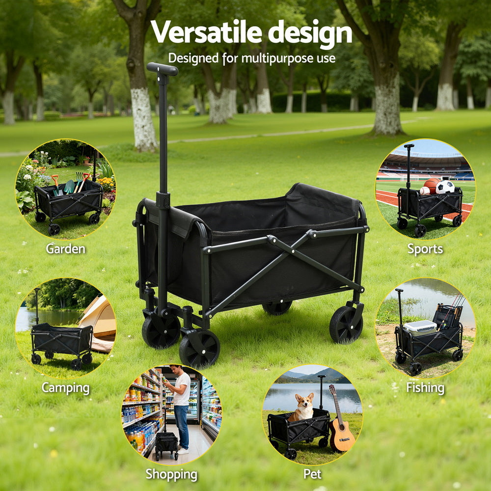 Gardeon Garden Cart Folding Trolley Camping Wagon Barrow Outdoor Beach Black 8