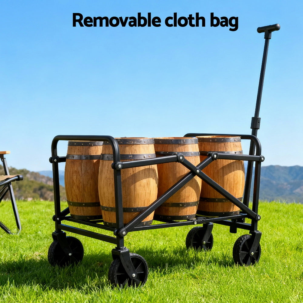 Gardeon Garden Cart Folding Trolley Camping Wagon Barrow Outdoor Beach Black 9