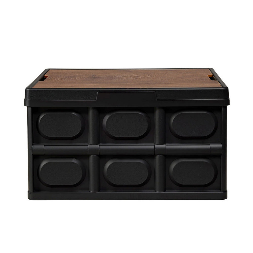 Gardeon Collapsible Outdoor Storage Box 50L Stackable Folding Camping Organizer Plywood Lid Black 4
