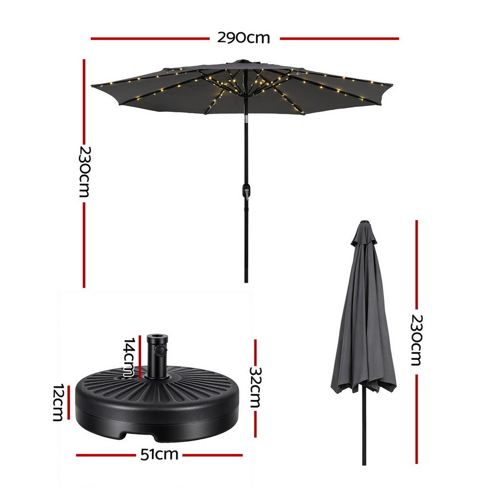 Instahut Outdoor Umbrella 2.9m Market Umbrella with String Light Tilt Charcoal Shade 3