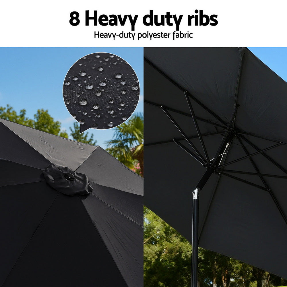 Instahut Outdoor Umbrella 2.9m Market Umbrella with String Light Tilt Black 7