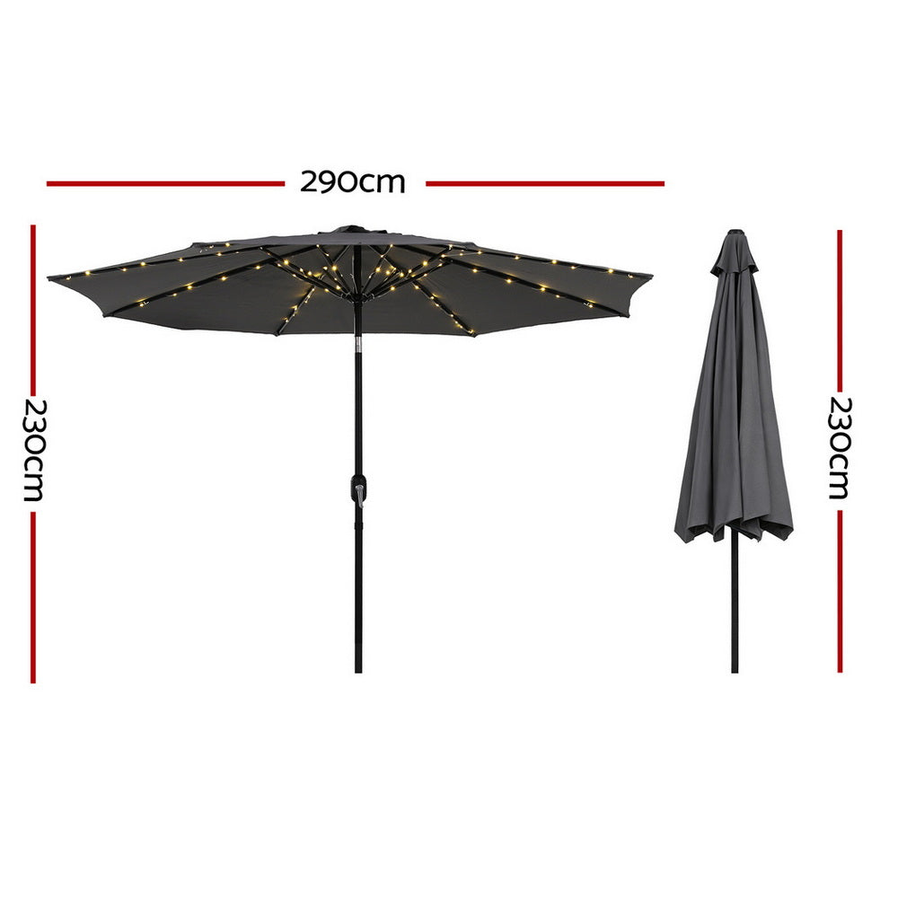 Instahut Outdoor Umbrella 2.9m Market Umbrella with String Light Tilt Charcoal Shade 3
